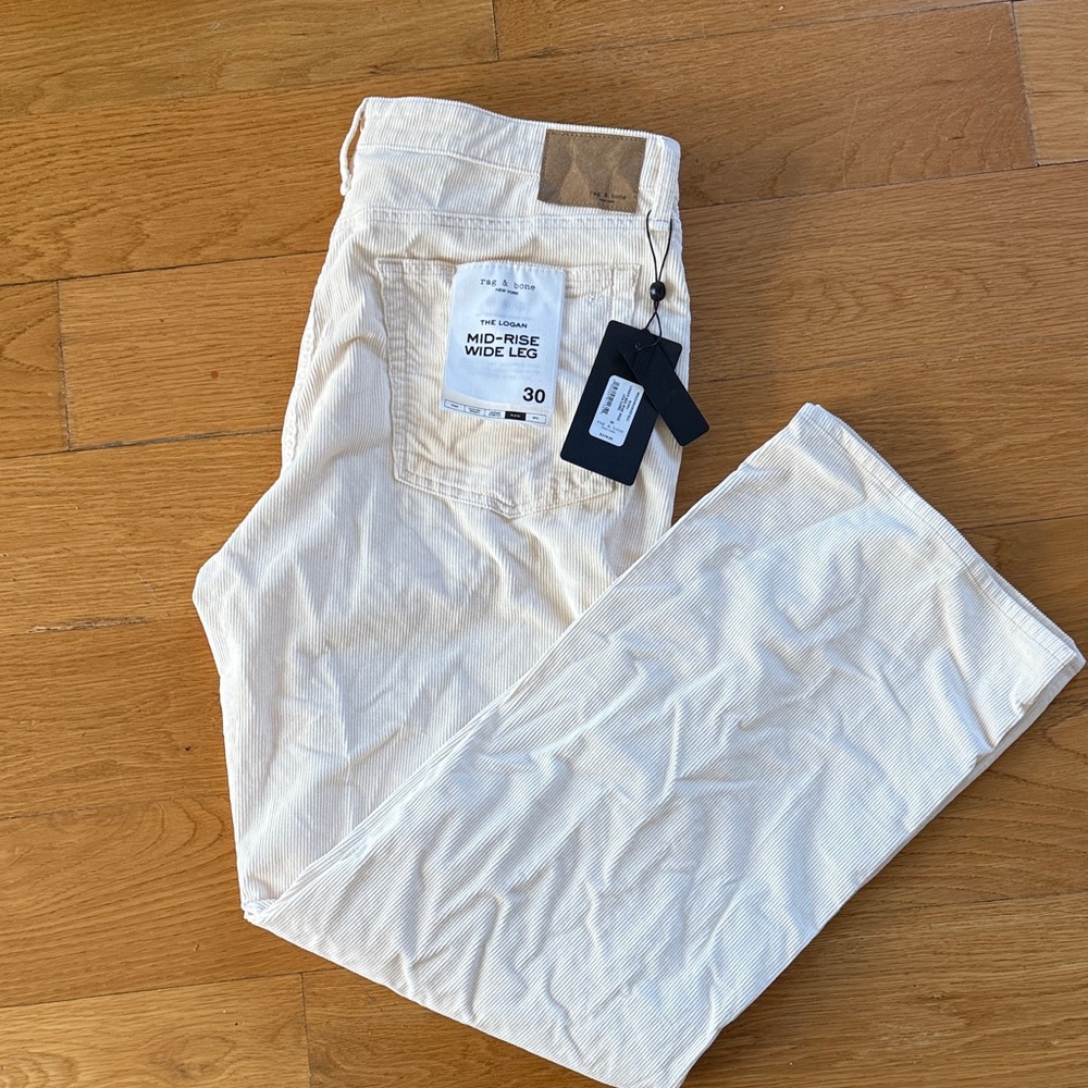 NWT Rag and Bone White Mid-Rise Wide Leg Jeans